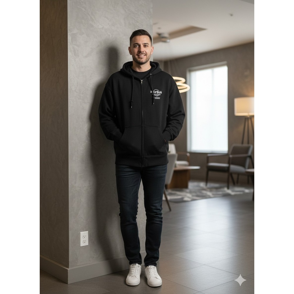 Hard Rock Sacramento Men's Black XL Full Zip Hoodie Casino Fire Mountain Cards